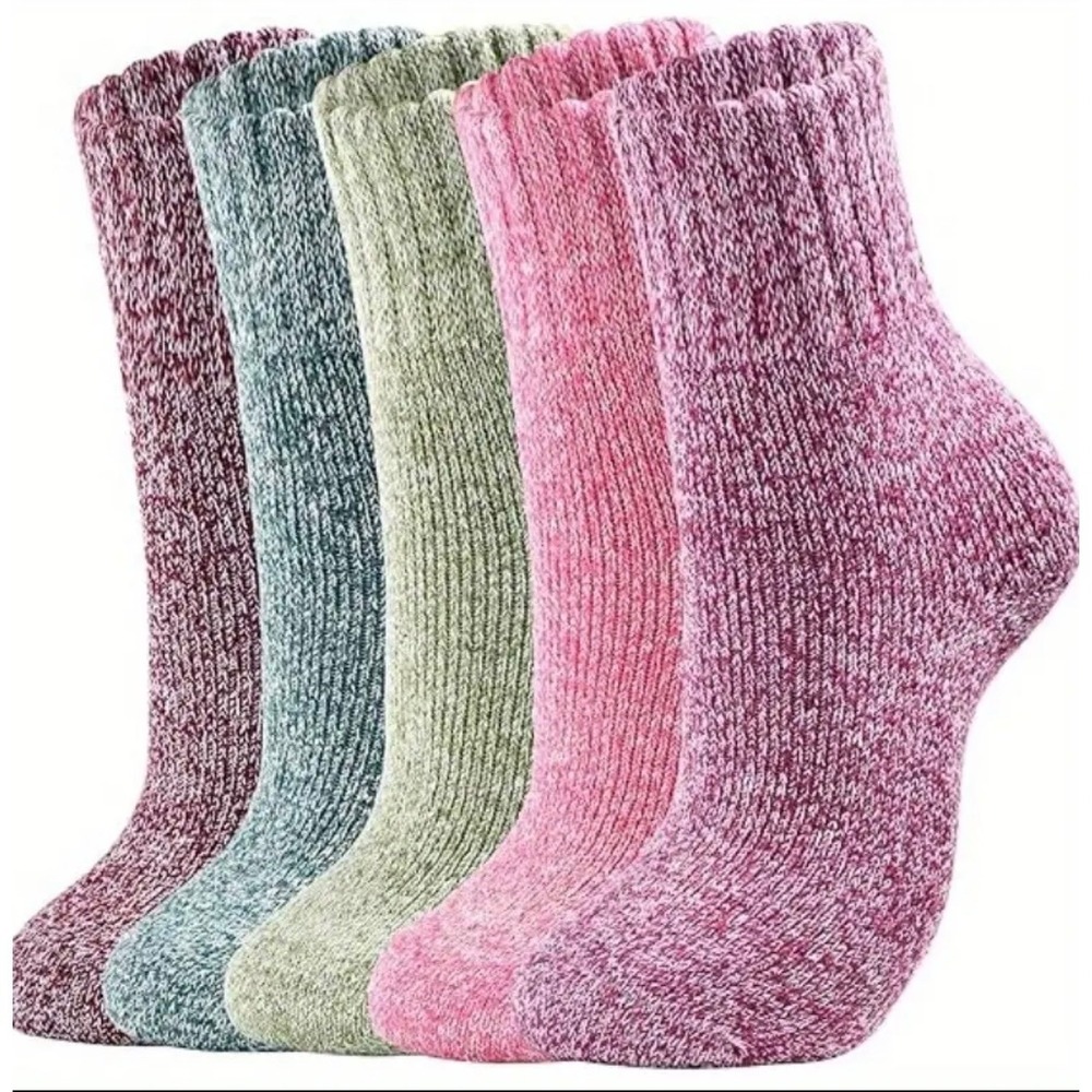 Premillow Winter Fashion Thick‎ Bright Color Socks LARGE Wool Blend Pastel 5pk